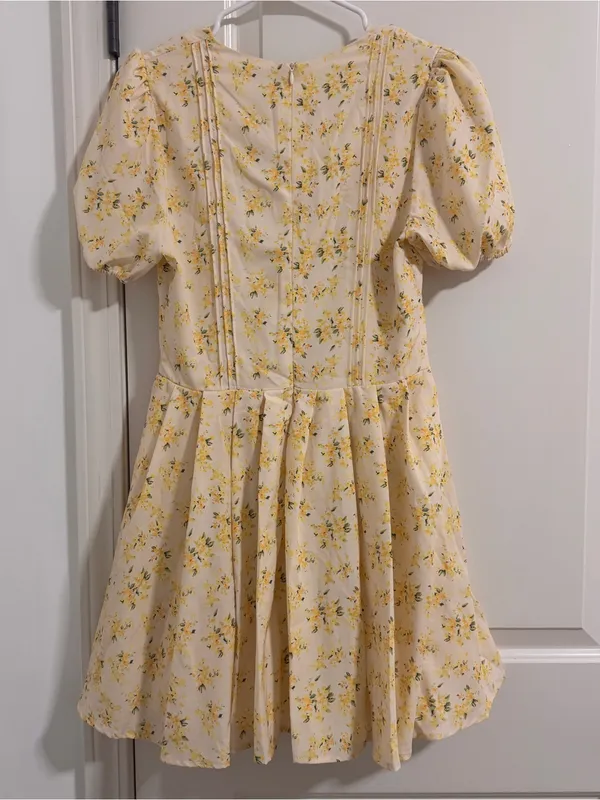 PacSun Yellow Floral Tie-Front Puff Sleeve Dress - Image 2