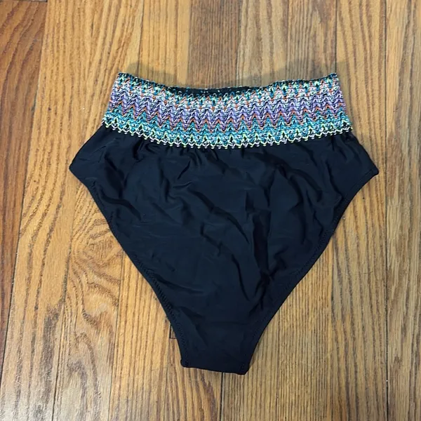 Paisley One Shoulder Woven Patchwork Black Bikini‎ Set size S NWT swimsuit - Image 8