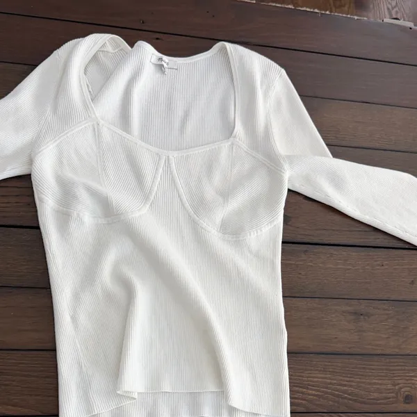 Madewell White Wide Rib Long Sleeve Sweetheart Sweater Top Size-L - Image 5