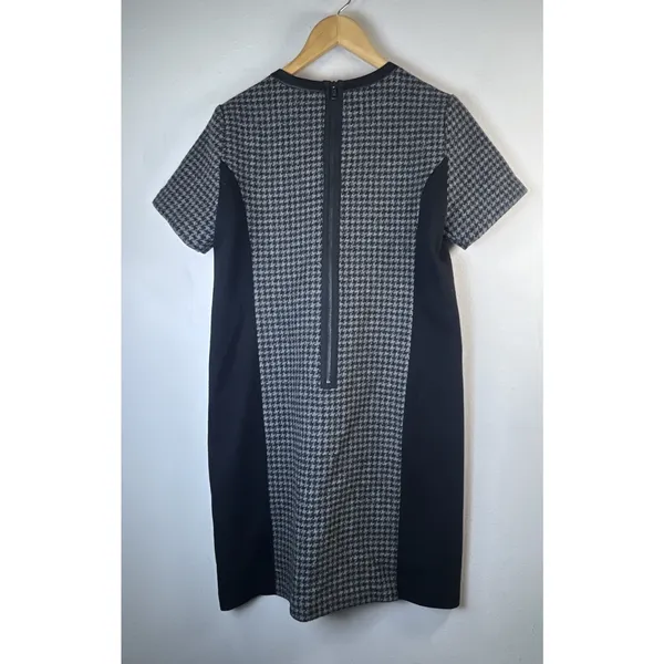 J. Crew Houndstooth Mini Shift Dress Wool Leather Women’s 10 wedding guest - Image 6