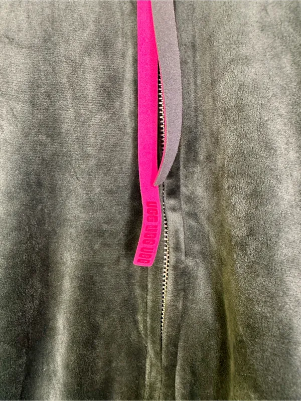 NWT UGG Devaney Bomber Jacket Dark Green Velour Velvet Full Zip Hot Pink - Image 4