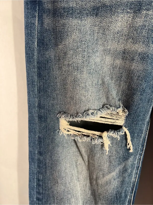 Risen Jeans High Rise Ripped Wide Leg Jeans Distressed Raw Hem Size 1/25 - Image 5