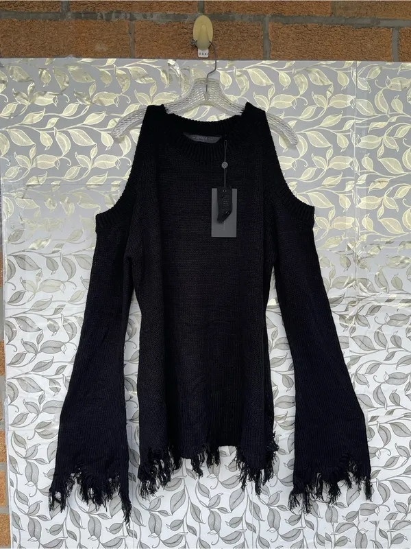 Killstar Cold Shoulder Distressed Knit Sweater Black XXL Whimsigoth Goth - Image 4