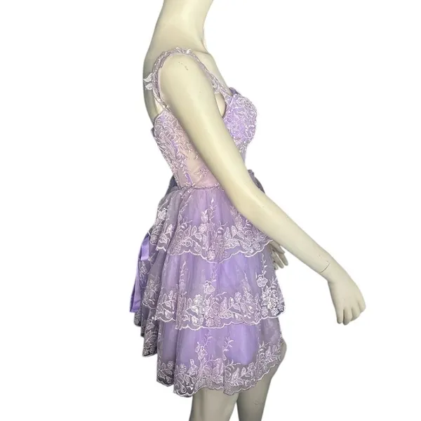 Sweetheart Neck Tiered Ruffle Hem Dress Purple 0 NWT - Image 3