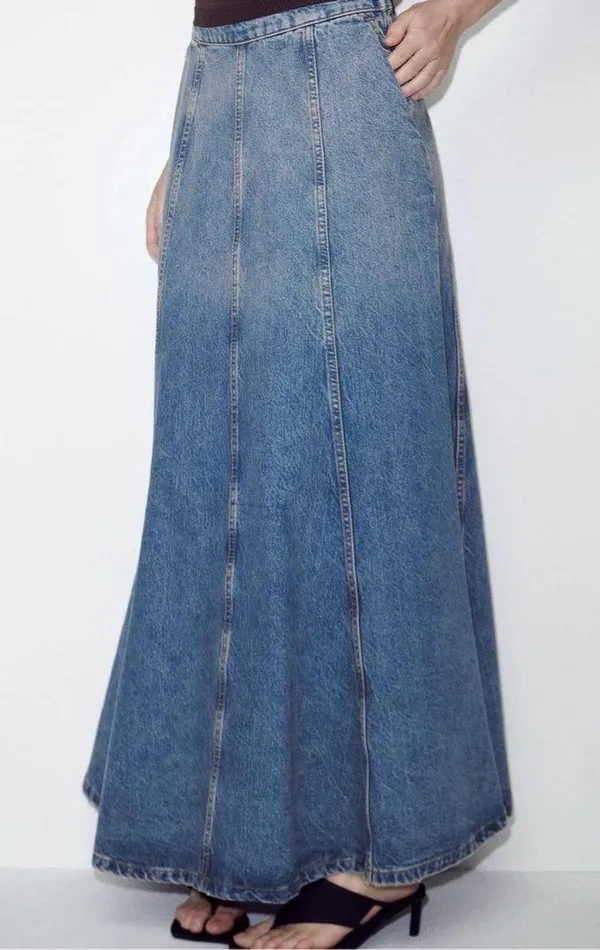 Zara skirt denim jeans flared boho hippie casual - Image 6