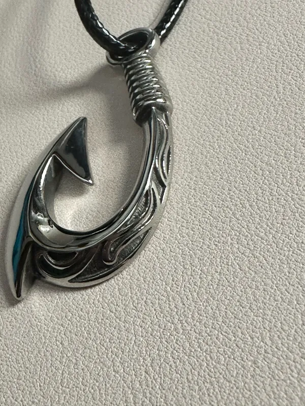 Stainless Steel Fishing Hook Pendant Necklace - Image 3