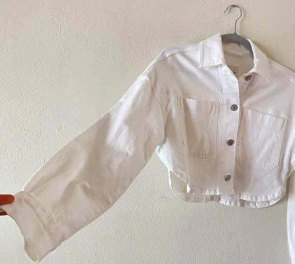Abercrombie & Fitch White Cropped Denim Jacket size XS boyfriend Boxy fit - Image 4