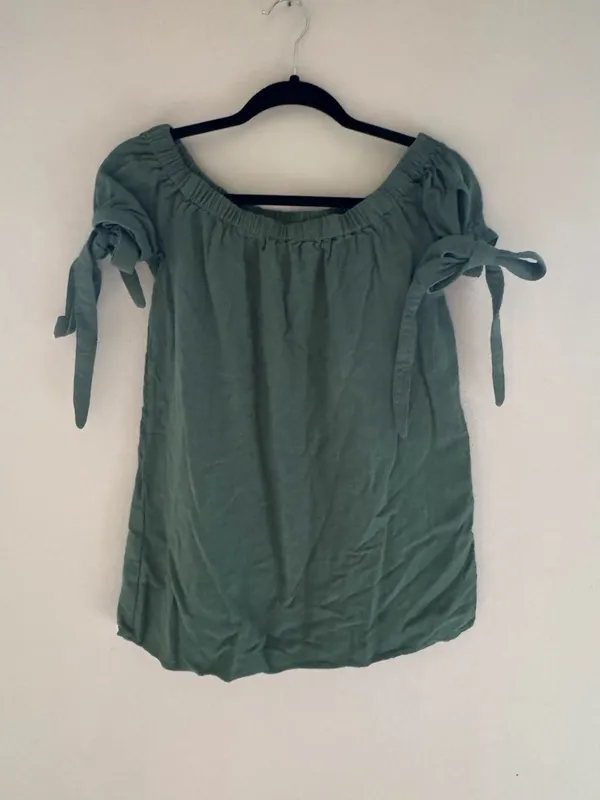 Lulus Size S Al Fresco Evenings Olive Green Off-the-Shoulder Shift Dress - Image 3