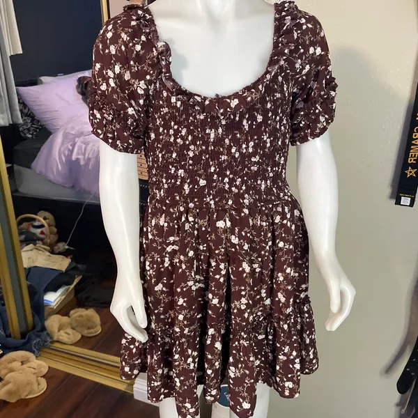 Plum Floral Dress Brown Size M - Image 2
