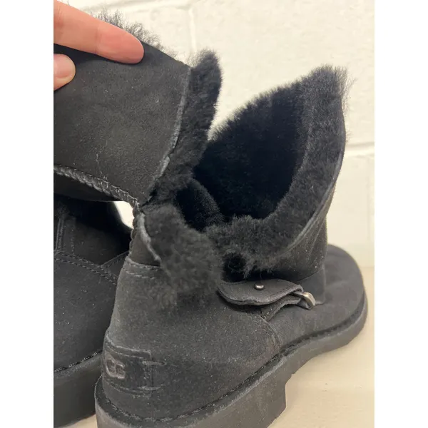 UGG as is Sz 8 Syden Black Suede Sheepskin Cuffable Boots 1120702 buckle ankle - Image 3