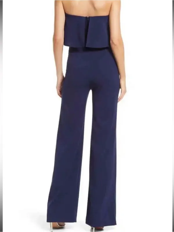 Lulu's Strapless Navy V-Notch Wide-Leg Jumpsuit - Image 2