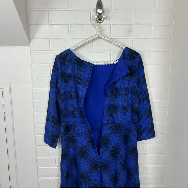 L.L.Bean Signature Blue Plaid Knit Dress Size 10 - Image 9