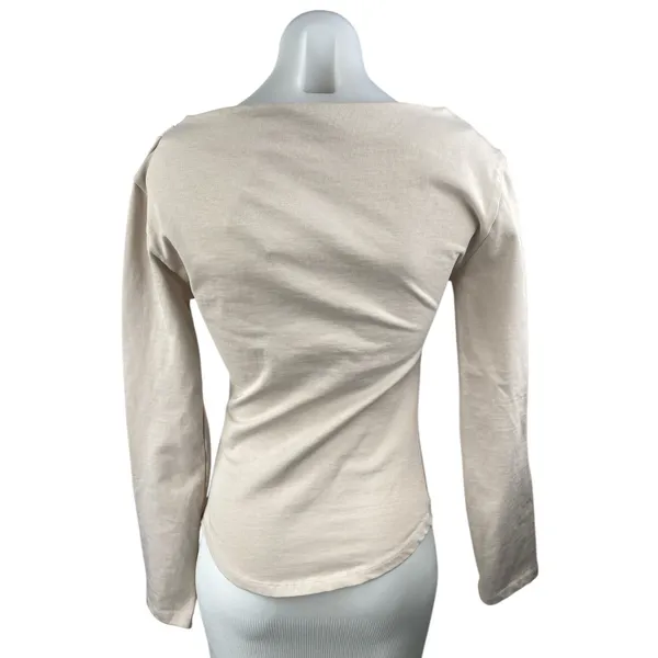NEW Zara Women Beige Nude Long Sleeve Boat Neck Drape Soft Blouse Top Size S - Image 2