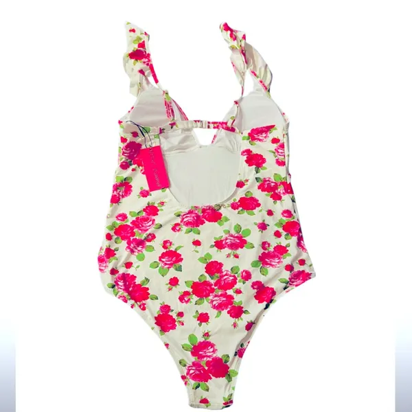 Betsey Johnson One Piece Ruffle Floral Swimsuit Padded Love Always Size XL NWT - Image 6