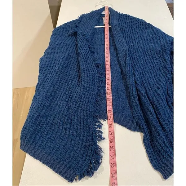Free People Navy Chunky Knit Fringe Cardigan Oversized Boho Sweater - Image 5