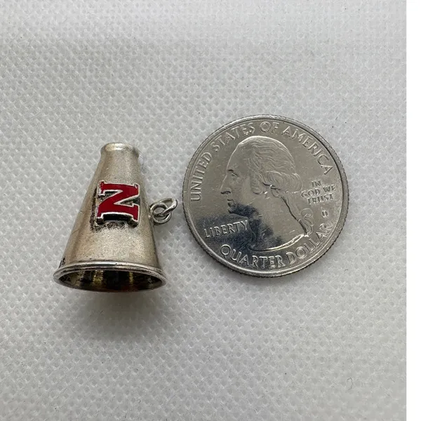 Vintage Sterling Silver Nebraska Megaphone Charm Red Enamel‎ N Husker Cheer 5.8g - Image 7