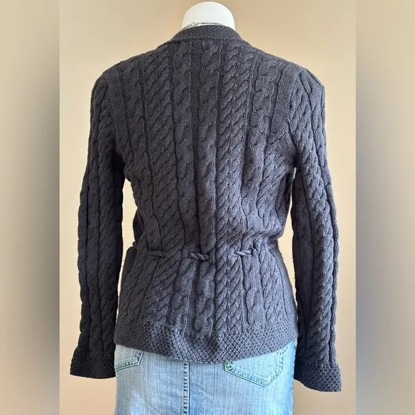 Willi Smith Gray Knit Cable Cardigan No Buttons with Belt 100% Cotton SZ S - Image 7