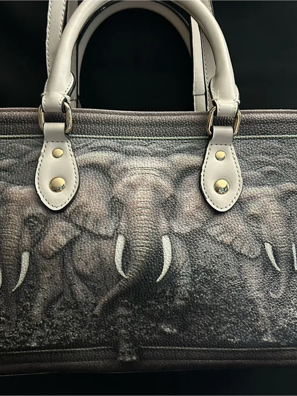 BFlairs Women’s Handbag with Elephant Print Gray & Cream - Image 6