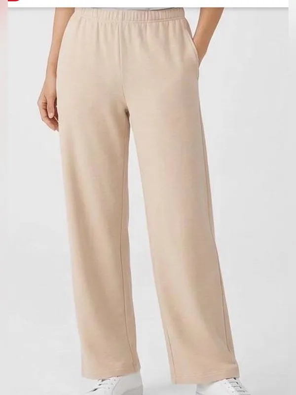 naked wardrobe French Terry Beige Wide-Leg Lounge Pants Side Large - Image 2
