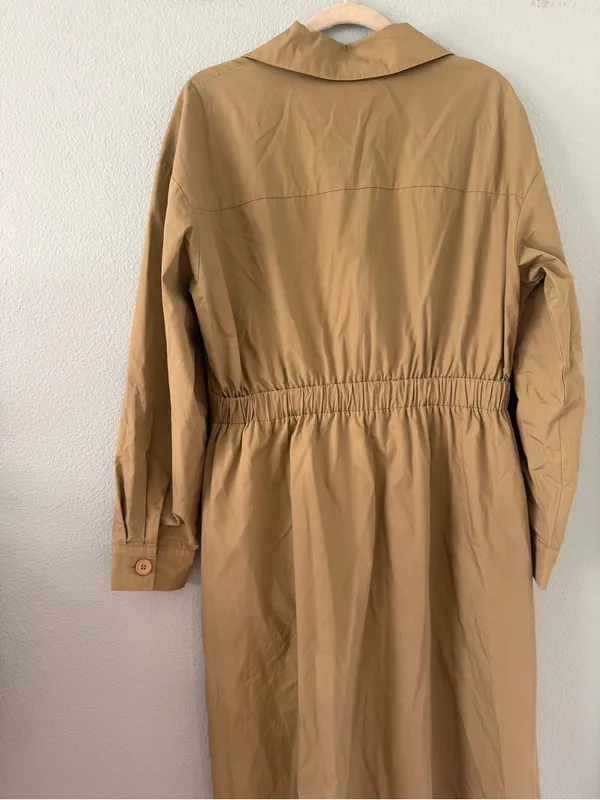 Cider Khaki 100% Cotton Wrap-Front Long Sleeve Midi Dress - Image 6
