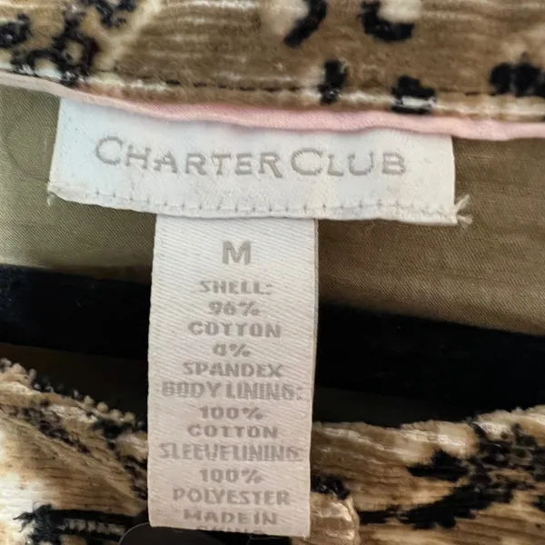 Charter Club Tan Black Paisley Corduroy Button Up Jacket‎ Size M Tapestry Damask - Image 2