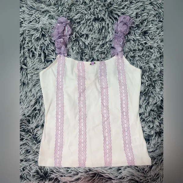 Sugar thrillz White and purple Floral top - Image 2