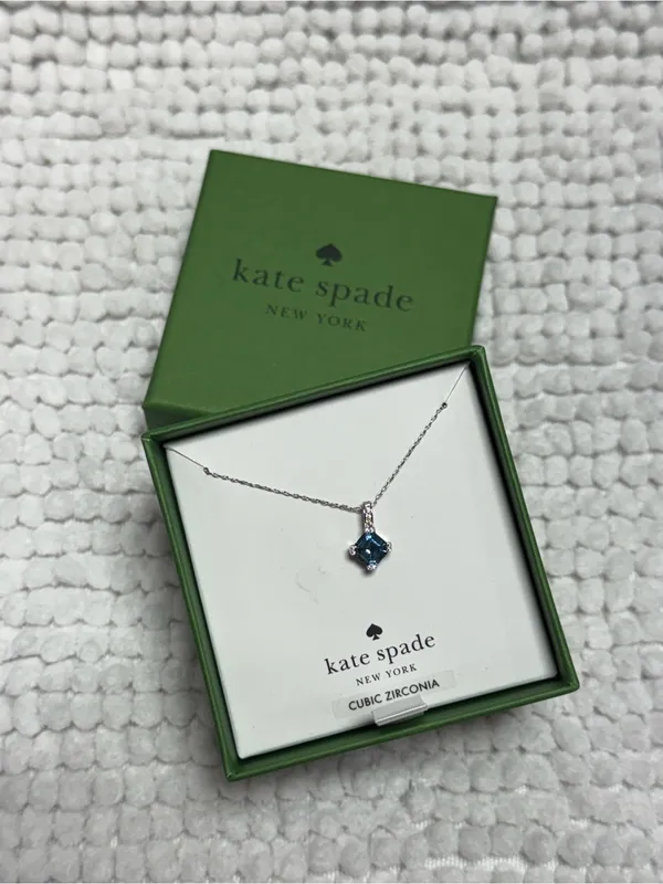 Kate Spade Dazzle Light Sapphire CZ Pendant Necklace Silver Tone NIB - Image 4