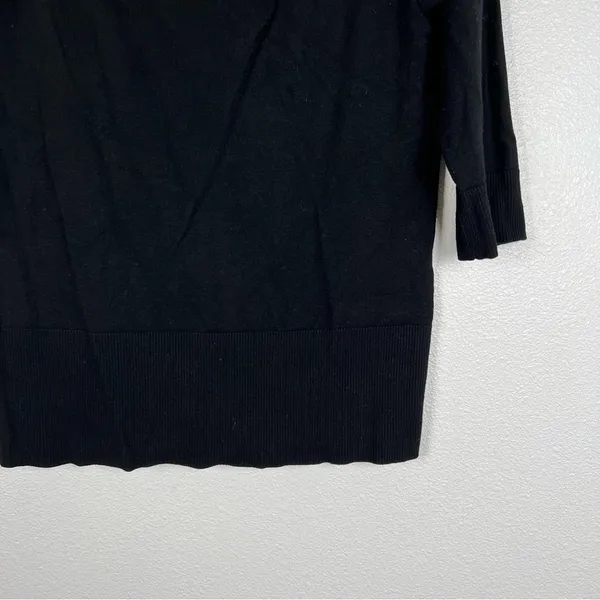 WHITE House Black Market Knit 3/4 Sleeve Sweater Black‎ Sz M - Image 4