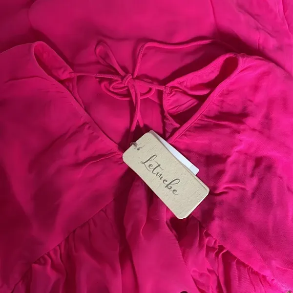 NEW Anthropologie Flowy Hot Pink Mini Dress Summer Cut Out Babydoll Empire - Image 5