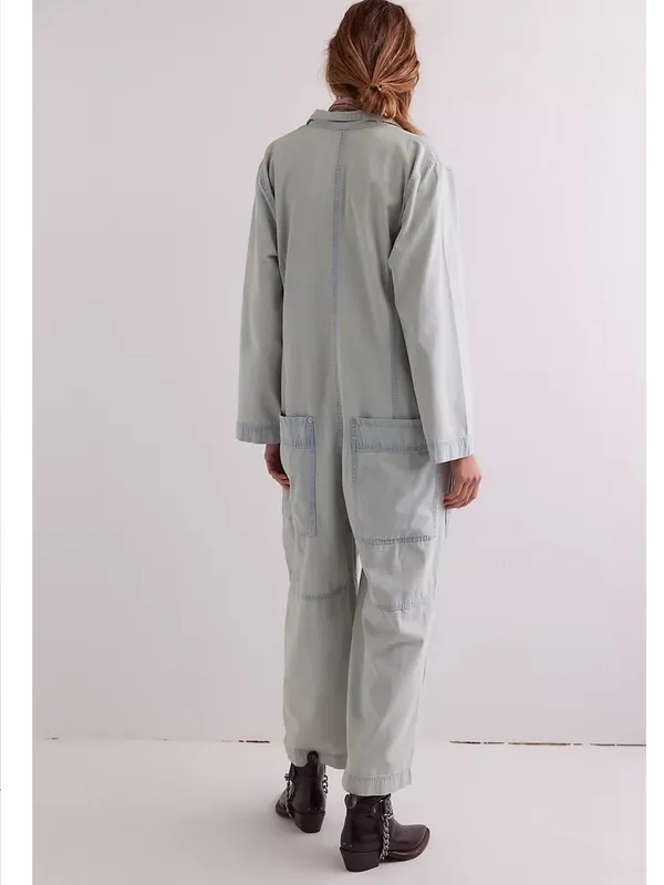 Free People We The Free Margarita Utility Jumpsuit in Light Blue Beam Size Small - Image 4
