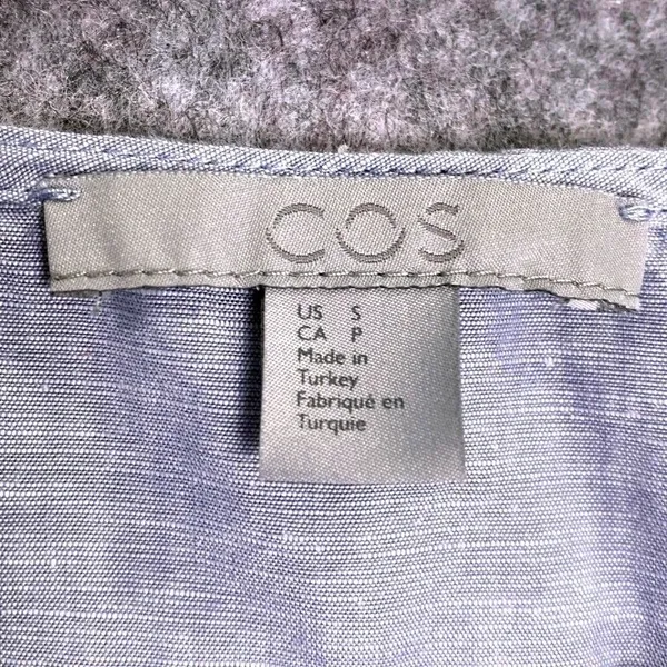 COS Minimalist Light Blue Tunic Top S Boxy Summer Cotton Blend Blouse‎ Pocket - Image 2