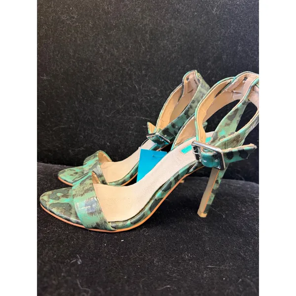 Topshop Teal Leopard Print Ankle Strap Stiletto Heels Women Size 37 Animal Print - Image 3