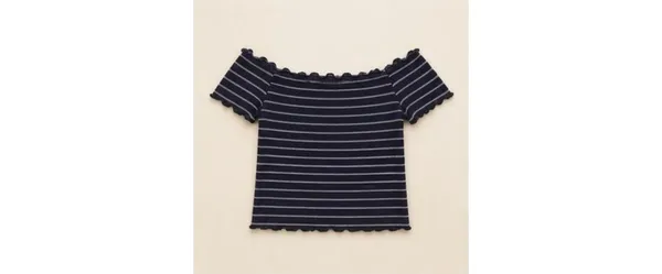 Aeropostale Navy & White Striped Off Shoulder Bardot Top M - Image 5