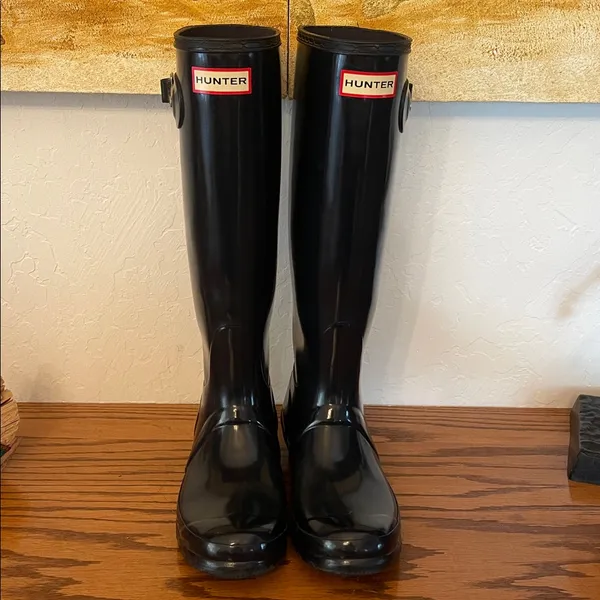 Hunter Glossy Dark Navy Knee-High Boots Navy size 6 - Image 2