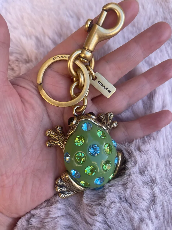 Coach FROG Green Crystals Keychain Bag Purse Key Charm Fob Brass Toad CBH11 - Image 6