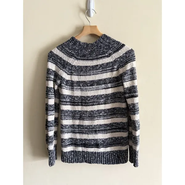 Eddie Bauer Striped V-neck Knit Sweater Women's‎ Size S Zip Up Cabin Grandpa - Image 4