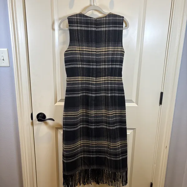 Antonio Melani Tula Plaid Print Wrap Front Fringe Hem Midi Dress Sz 6 Old Money - Image 6