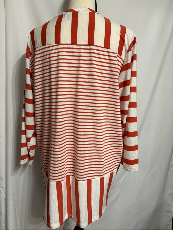 Thyme+Honey Cotton Oversized Red and White Crewneck Top SZ L Coastal - Image 4