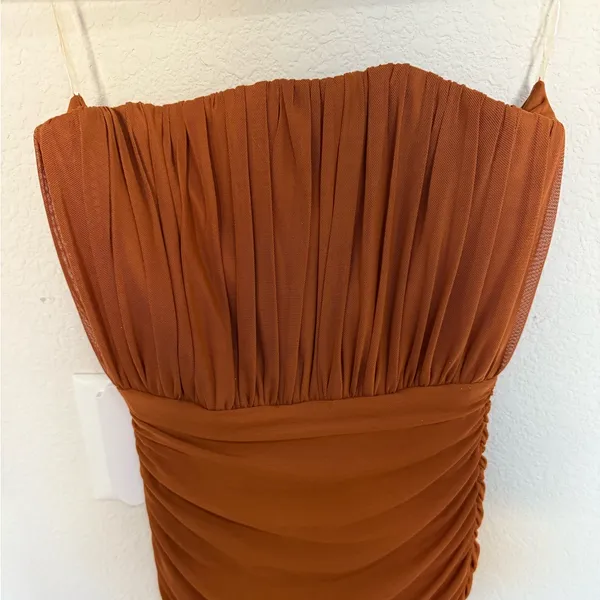 OH POLLY Cari Strapless Ruched Midi Midaxi Dress Copper Brown Size 4 NEW - Image 4