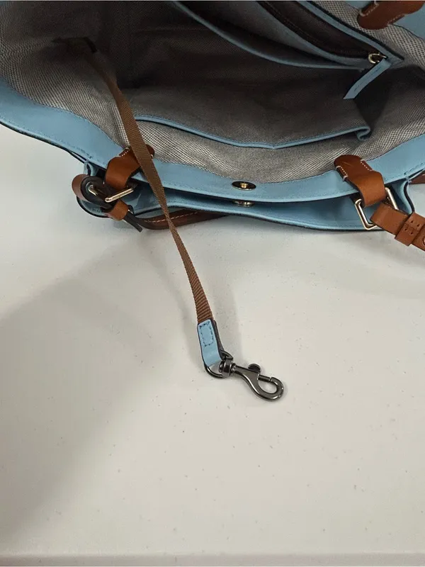 Dooney & Bourke City Large Barlow in Ice Blue and British Tan Leather - Image 11