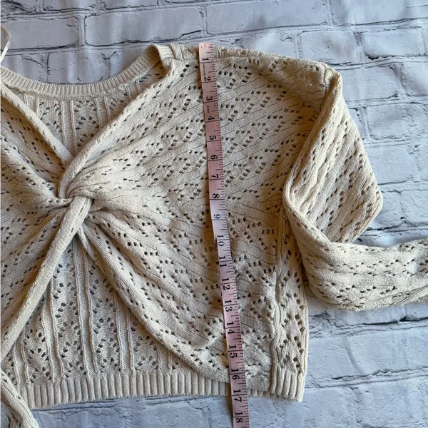Hollister Open Knit Top Shrug Sweater Neutral Womens Twist Front Crop - Image 8