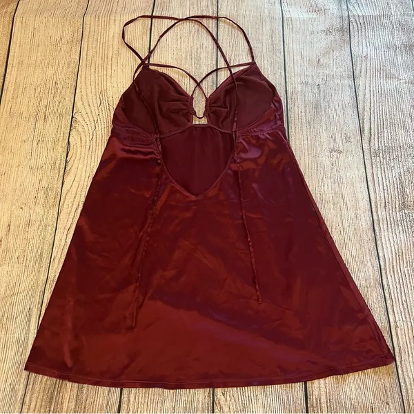 Auden Satin Babydoll Lingerie‎ Slip Dress Women's Size Large Strappy Burgundy - Image 7