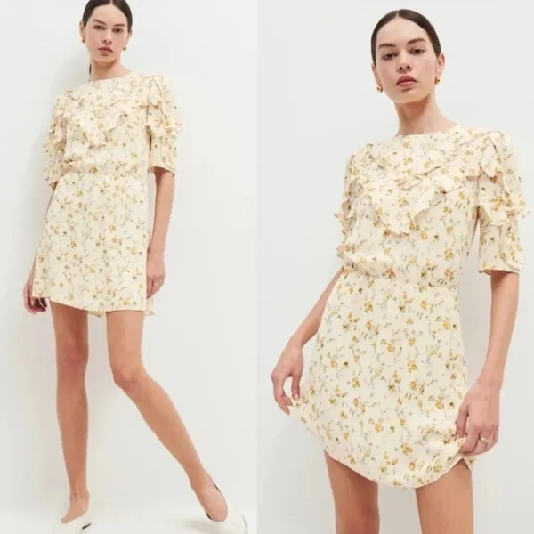 Reformation Malachi Dress Mini Ruffle Mini Dress Size 6 - Image 2
