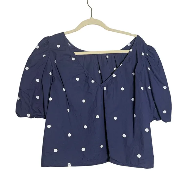 Anthropologie Maeve Puff-Sleeve Swing Blouse in Blue Dot Women’s Sz. S - Image 4