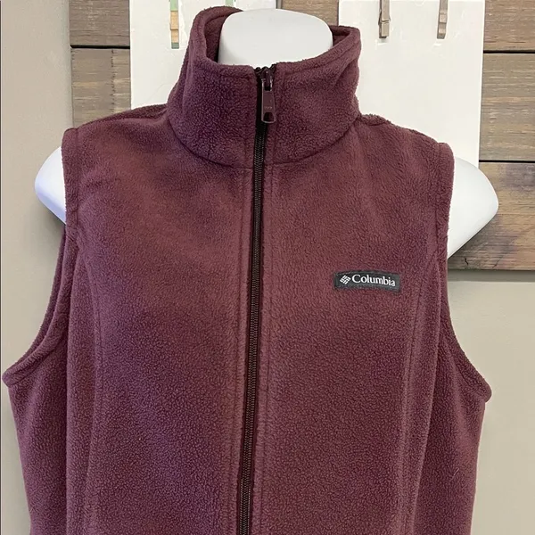 Columbia Mauve Sleeveless Mock Neck Zip-Up Pockets Fleece Vest Medium - Image 2