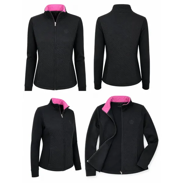 Lauren Ralph Lauren Quilted Zip Jacket Black Pink Trim Small - Image 4