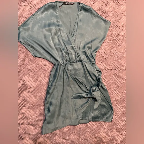 Zara | Dresses | Zara Sea Green Satin Effect Mini Dress Size‎ S - Image 5