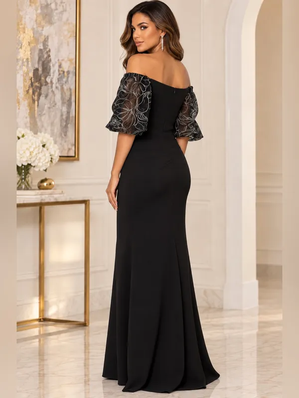 NEW Xscape Beaded Off Shoulder Gown Black Size 8 - Image 2