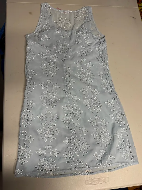 Women’s light blue crochet Eyelet Sleeveless Shift Dress cottagecore size small - Image 3
