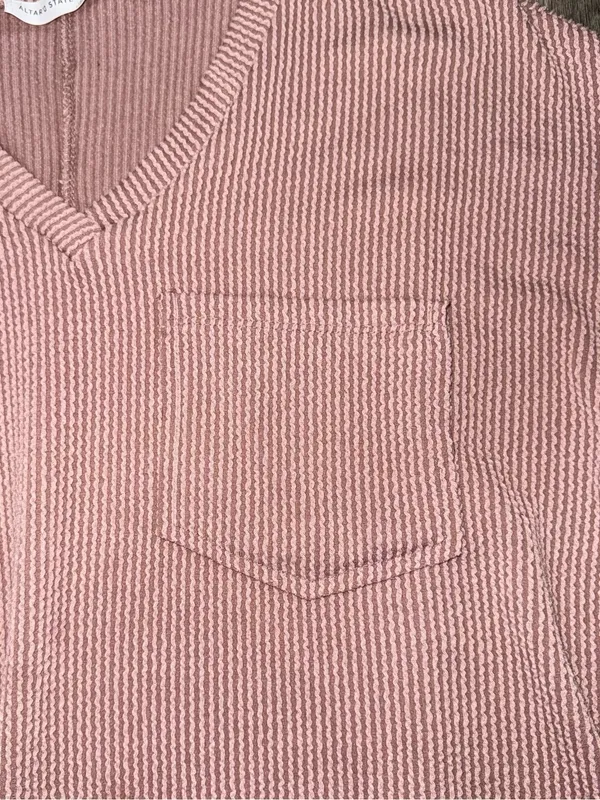 Altar'd State Dusty Rose Pink Ribbed Front Pocket Shirt Size Small Casual Basics - Image 3